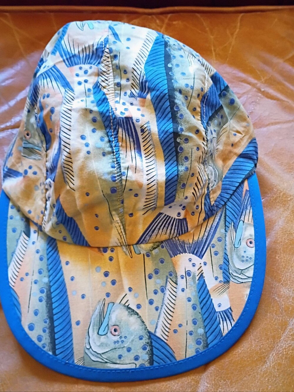 Vintage Patagonia Fish Print Duck Bill Hat Long Bill Sz. L